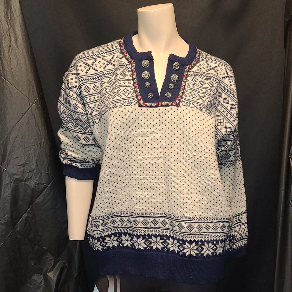 Dale of Norway Blue and White Crew Neck Sweater